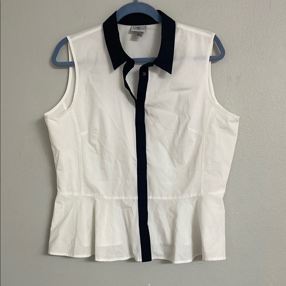 New York & Company Cream Button Down Shirt with Dress Shirt Collar